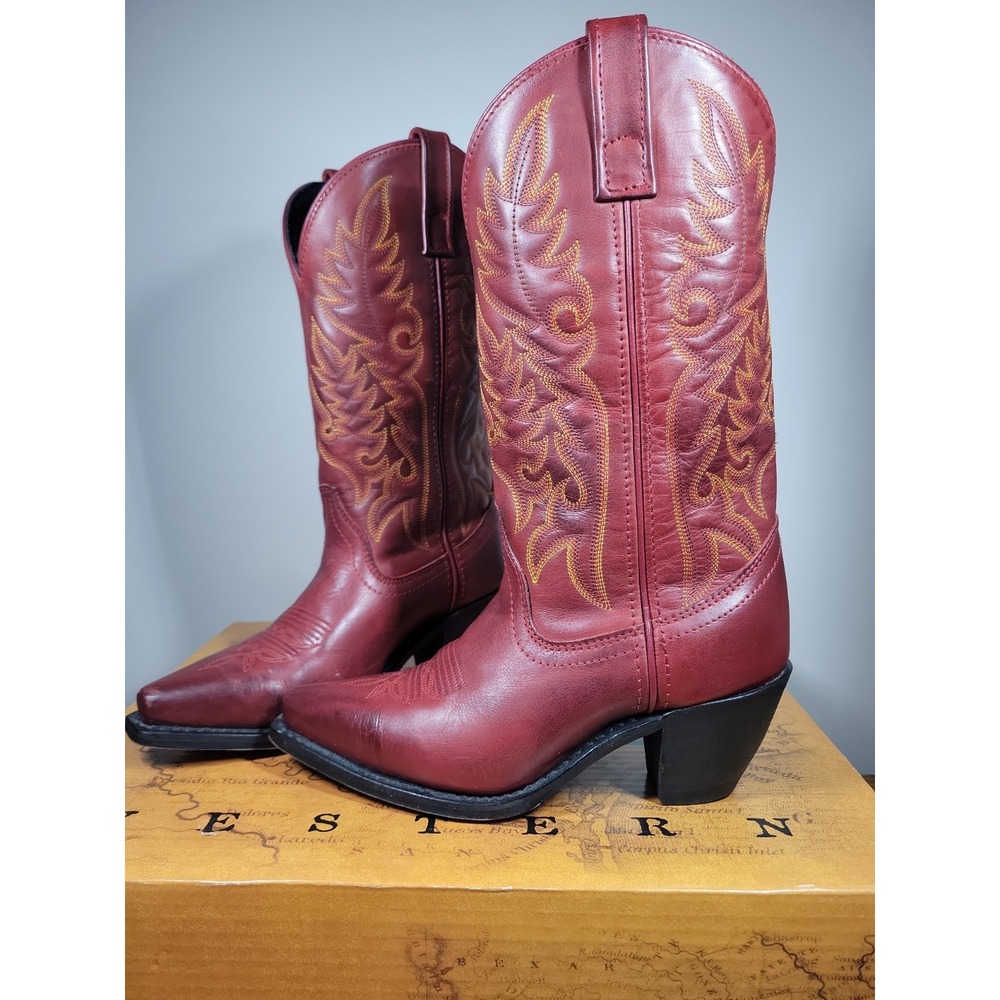 Laredo Madison Western Cowboy Boots Women Size 6M Burnished Red Leather With Box